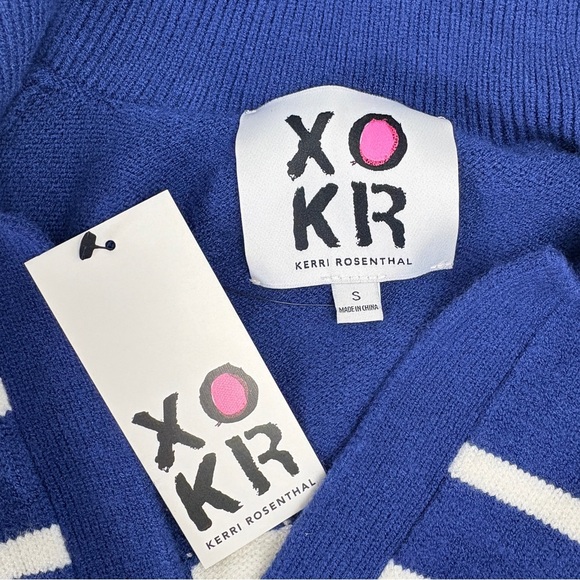 Kerri Rosenthal XO Women's V-Neck Heart Sweater in Blue and White Stripes- NWT - Picture 7 of 8